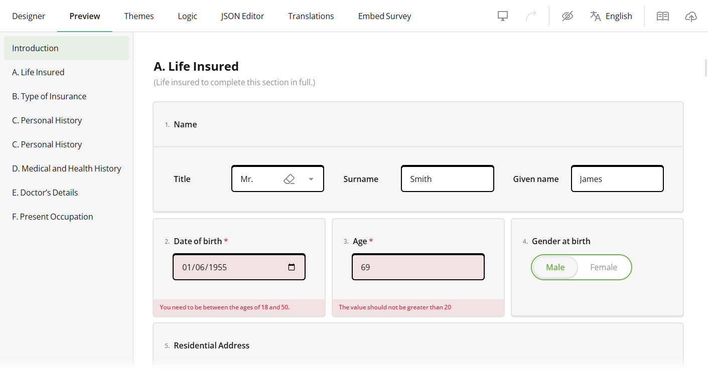 How to add a custom validation rule using the age()